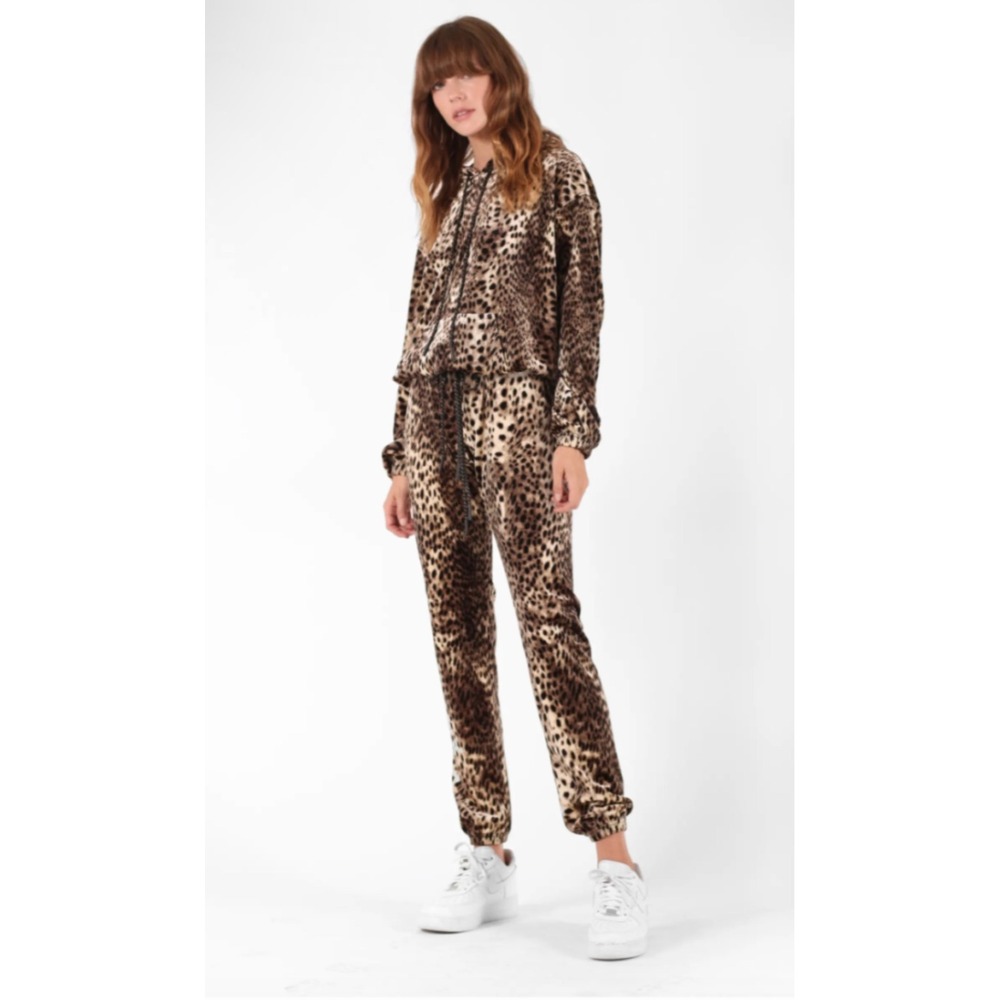 Pam & Gela Leopard Print Velour Hoodie Jogger Set Women's Size P